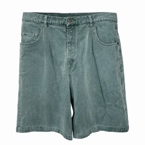 90a Drummer Boy Mens Denim Shorts Size 35 Faded Green Pleated Relaxed Fit Casual
